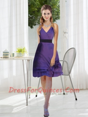 2015 New Style V Neck Dama Dress with Layered Hem