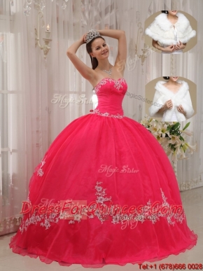Perfect Sweetheart Appliques Quinceanera Gowns in Coral Red