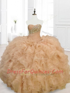 Beautiful Champagne Quinceanera Gowns with Beading and Ruffles