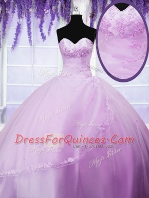 Lilac Sleeveless Appliques Floor Length Vestidos de Quinceanera