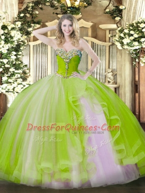 Ball Gowns Quinceanera Dresses Yellow Green Sweetheart Tulle Sleeveless Floor Length Lace Up