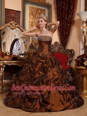 Brown A-line Strapless Floor-length Taffeta Beading Quinceanera Dress