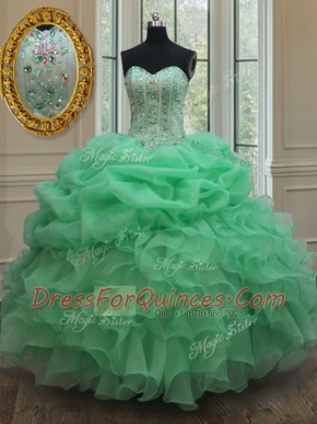 Sleeveless Beading and Ruffles and Pick Ups Lace Up Sweet 16 Dress