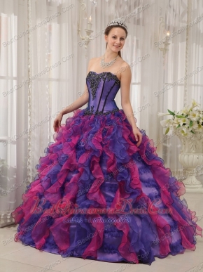 Multi-color Ball Gown Sweetheart Floor-length Organza Appliques Quinceanera Dress