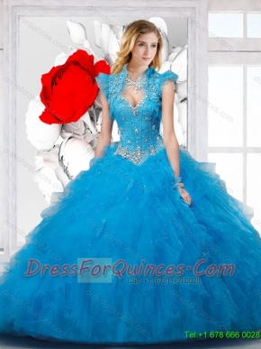 2016 Beautiful Sweetheart Sky Blue Sweet 16 Dresses with Appliques and Ruffles
