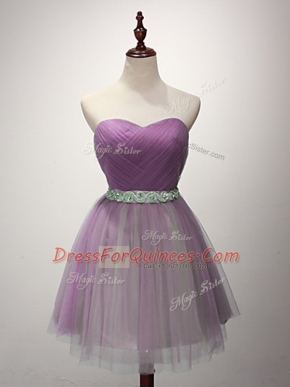 Lilac Lace Up Sweetheart Ruching Dama Dress Tulle Sleeveless