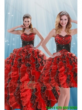 Beautiful Multi Color Beading and Ruffles Quince Dresses for 2015