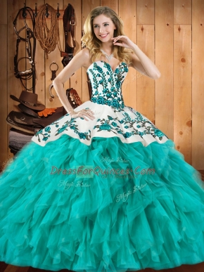 Floor Length Turquoise Sweet 16 Quinceanera Dress Sweetheart Sleeveless Lace Up
