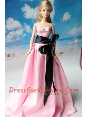 Rose Pink Party Dress With Sash For Barbie Doll Dress