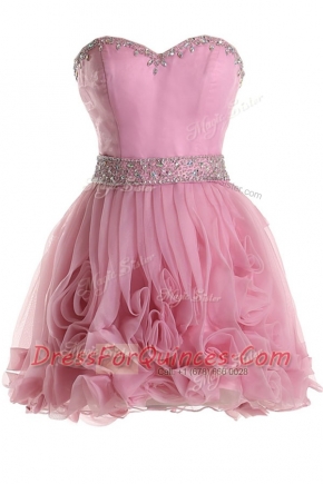 Most Popular Knee Length A-line Sleeveless Pink Prom Evening Gown Zipper