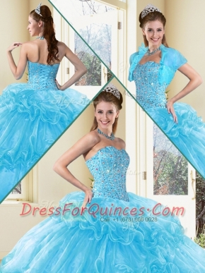Sweet Ball Gown Sweet 16 Dresses with Beading and Ruffled Layers in Aqua Blue