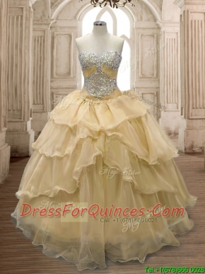 Exquisite Beaded and Ruffled Organza Sweet 16 Dress in Champagne