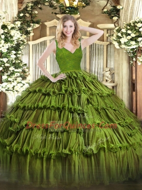 Exquisite Floor Length Ball Gowns Sleeveless Olive Green Quinceanera Gowns Zipper