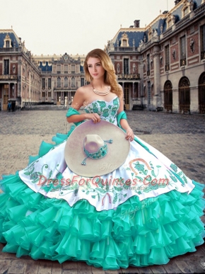 Extravagant Organza and Taffeta Sleeveless Floor Length Sweet 16 Quinceanera Dress and Embroidery and Ruffled Layers