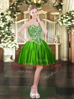 Simple Green Sleeveless Mini Length Beading Lace Up Homecoming Dress