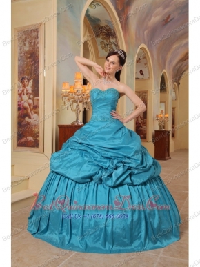 Teal Ball Gown Sweetheart Floor-length Taffeta Beading Quinceanera Dress