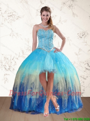 2015 Baby Blue Sweetheart Multi Color Dama Dresses with Ruffles and Beading