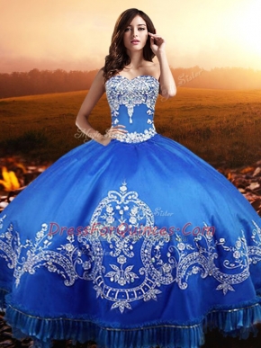Luxury Floor Length Ball Gowns Sleeveless Blue Quinceanera Dress Lace Up