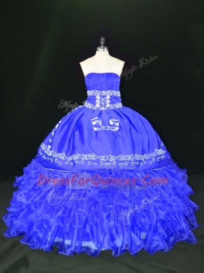Floor Length Ball Gowns Sleeveless Blue Quinceanera Dresses Lace Up