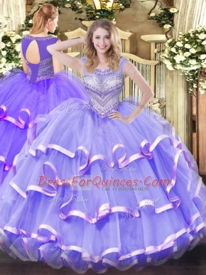 Organza Sleeveless Floor Length Sweet 16 Quinceanera Dress and Beading and Ruffled Layers