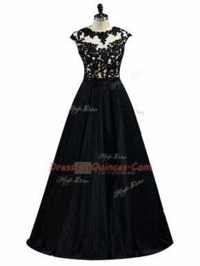 Scoop Sleeveless Backless Prom Dress Black Taffeta