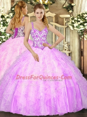 Cute Sleeveless Lace Up Floor Length Beading and Ruffles Quinceanera Gown