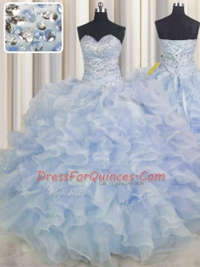 Sweetheart Sleeveless Lace Up Sweet 16 Dresses Light Blue Organza