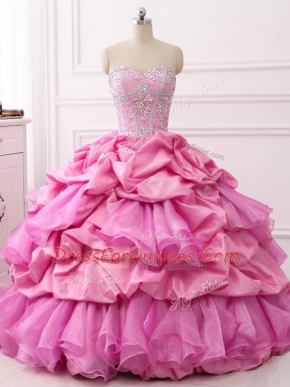 Organza and Taffeta Sleeveless Floor Length Quince Ball Gowns and Beading and Ruffles and Pick Ups