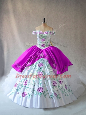 Perfect White And Purple Sleeveless Organza Lace Up Quinceanera Gowns for Sweet 16 and Quinceanera