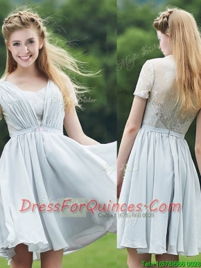Elegant Sweetheart Short Sleeves Dama Dresses with Belt and Lace