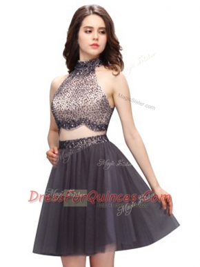 Ideal Chiffon Sleeveless Mini Length Dress for Prom and Beading