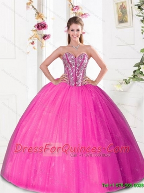 Beautiful Beading and Pick Ups 2015 15th Birthday Dresses in Hot Pink