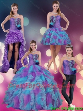 Multi Color Strapless Quinceanera Dress with Beading and Ruffles