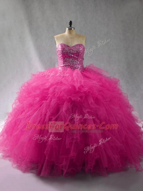 Halter Top Sleeveless Tulle Quinceanera Dresses Beading and Ruffles Lace Up