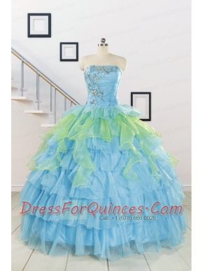 Pretty Beading Strapless Multi-color Quinceanera Dress for 2015