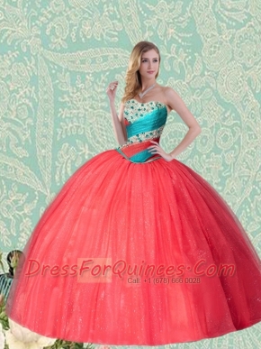 Detachable Sweetheart 2015 Coral Red Quinceanera Dress With Beading and Ruffles