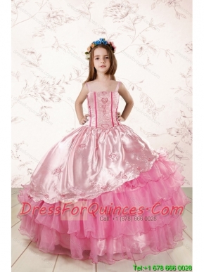 Unique Appliques and Ruffled Layers Little Girl Dress in Baby Pink