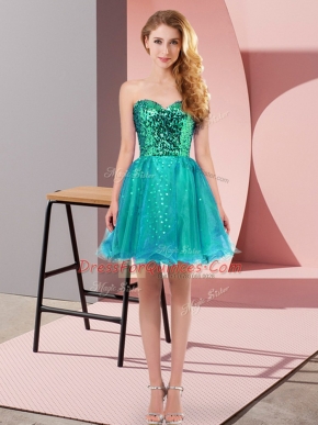 Fine Tulle Sweetheart Sleeveless Zipper Sequins Prom Dresses in Teal