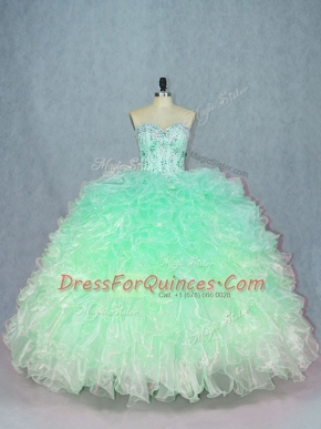 Excellent Sweetheart Sleeveless Lace Up 15th Birthday Dress Teal Organza