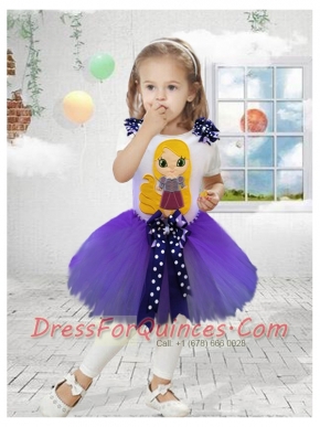 2014 Scoop Bowknot Knee-length Purple Little Girl Dresses