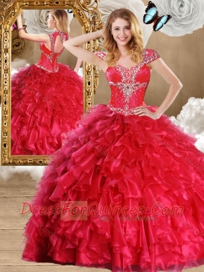 Fashionable Red Quinceanera Gowns with Beading and Ruffles