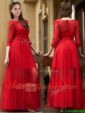 Cheap Empire Bateau Belted and Applique Dama Dresses in Ankle Length