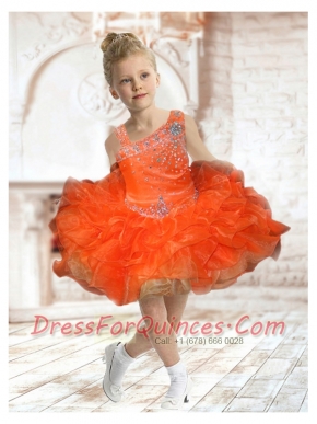 Cute Asymmetrical Beading and Ruffles 2014 Orange Little Girl Dress
