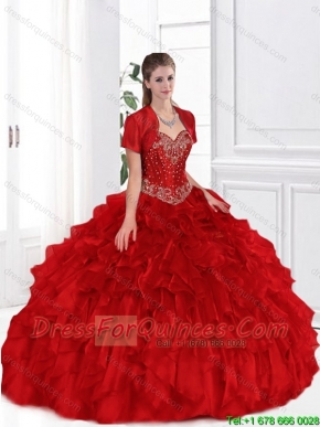 Beautiful Discount Beaded Red Sweetheart Quinceanera Gowns for 2016