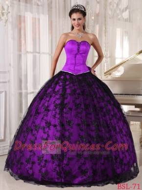 Impressive Purple and Black  Ball Gown Sweetheart Floor-length Discount Quinceanera Dresses