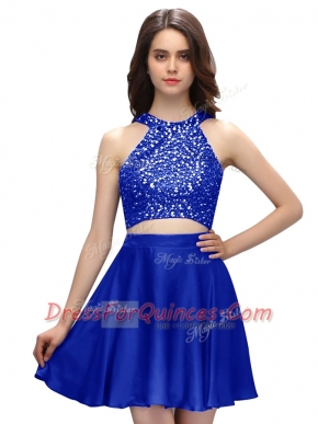 Customized Royal Blue Scoop Neckline Beading Sleeveless Zipper