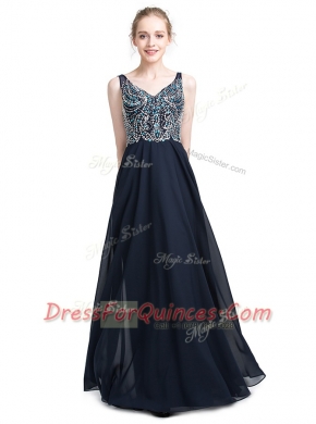 Black Column/Sheath Beading Prom Evening Gown Zipper Chiffon Sleeveless Floor Length