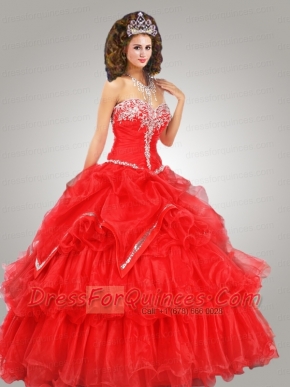Perfect Organza Beading Quinceanera Dress in Red with Ruffled layers