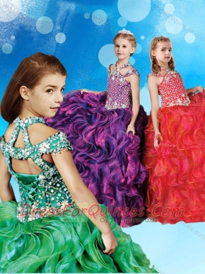 Cheap Beaded and Ruffled Adorable Little Girl Pageant Dress with Halter Top