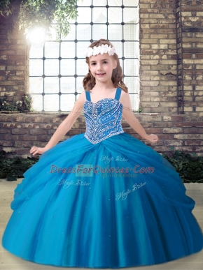 Straps Sleeveless Tulle Little Girls Pageant Dress Beading Lace Up